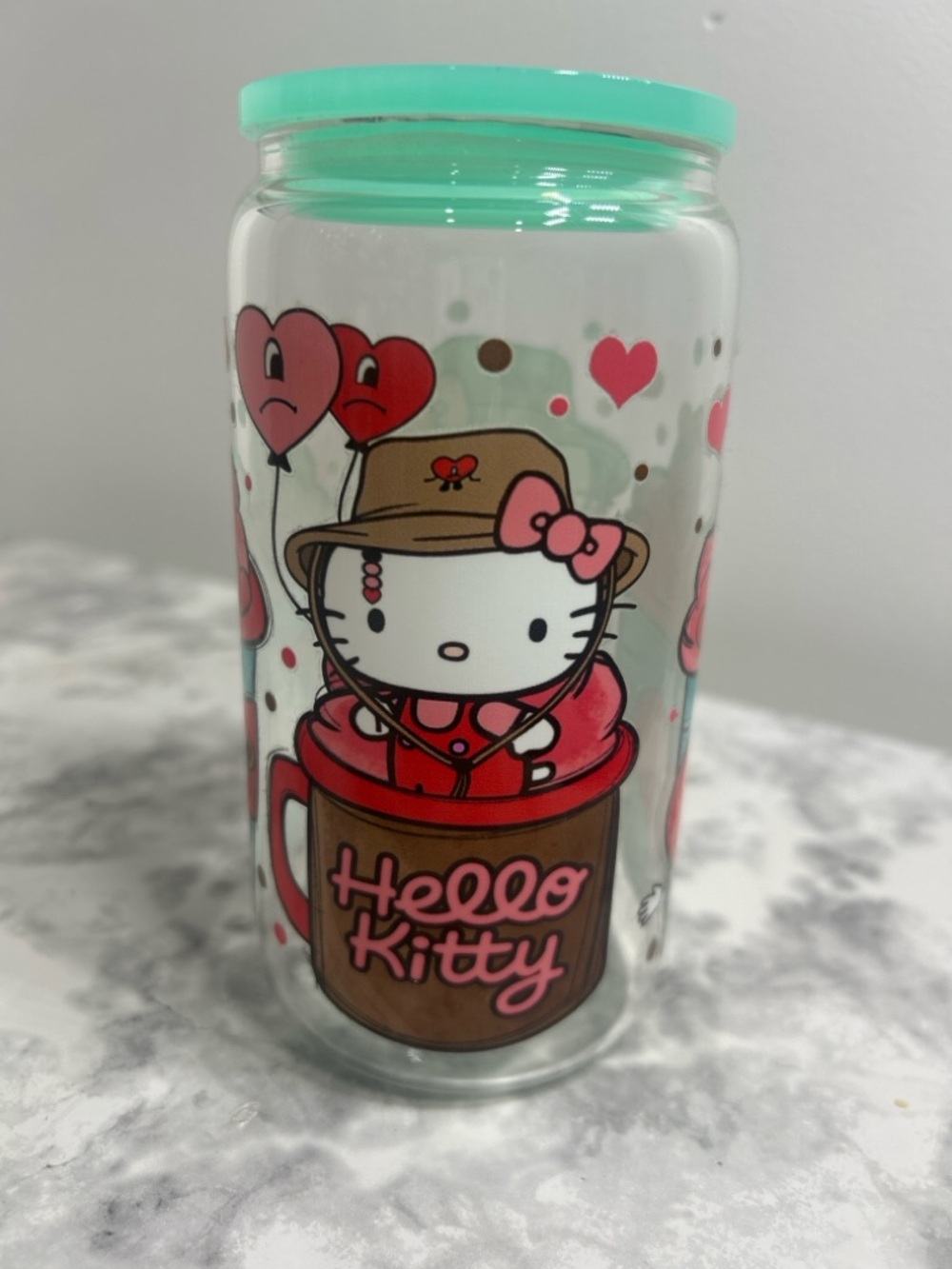 Benito Hello Kitty 16oz Glass Cup w/ Lid Sanrio Kawaii Aesthetic Cute Tumbler